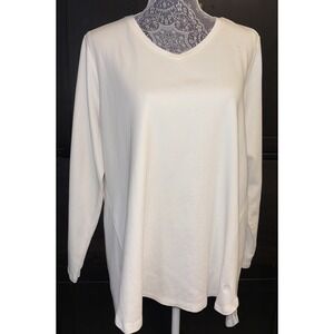 Isaac Mizrahi Soft Pima‎ Cotton Blend V-Neck Hi-Low Curved Hem Ivory Top Size 1X